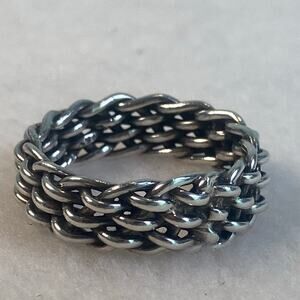 Sterling Silver 925 Vintage Thick Woven Chain Ring Men’s Sz 11.25